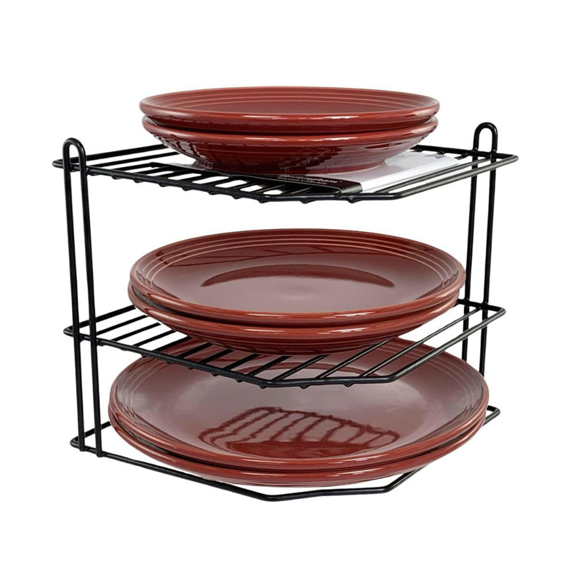 Buckingham 3 Tier Corner Plate Rack Kitchen Cupboard Tidy Storage Organiser, Black