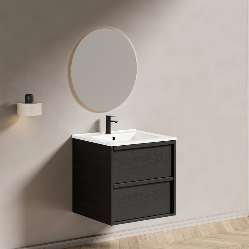 Meuble-lavabo de salle de bain 24 po avec lavabo en céramique - meuble-lavabo mural noir, 23"
