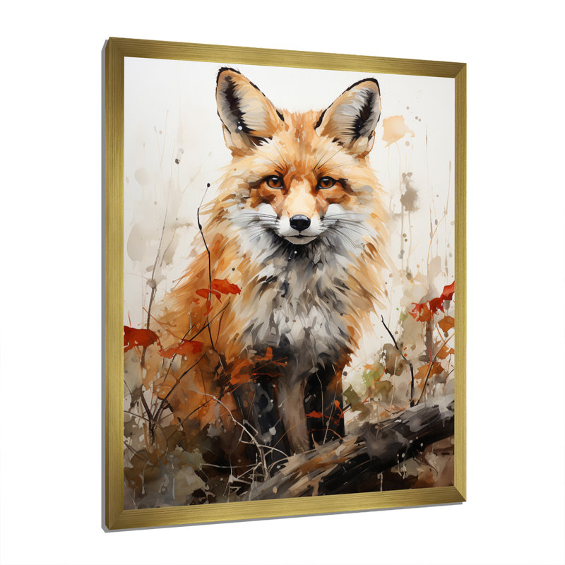 Fox Wilderness Observer - Art mural de renard pour le salon, Cadre doré simple, H 44 po x l 34 po x P 1,5 po