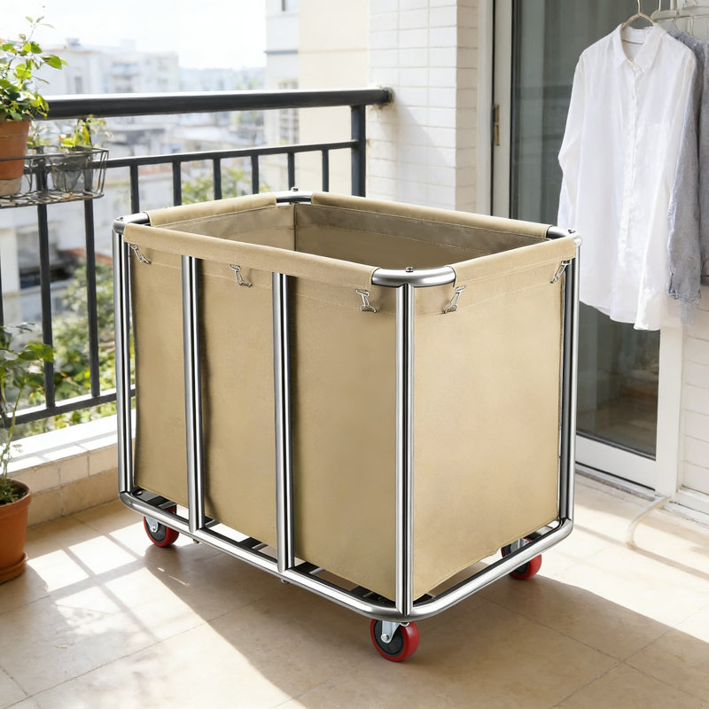 Commercial Laundry Cart With Wheels, 400L Large Capacity Industrial Laundry Hamper With Stainless Steel Frame & Removable Oxford Bag, Heavy-Duty Rolling Basket For Hotel Hospital Home Laundry