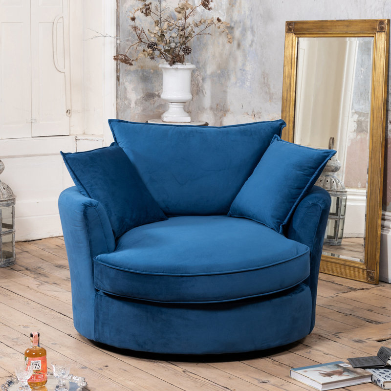 Fayyaz Velvet Swivel Base Cuddle Chair, Blue