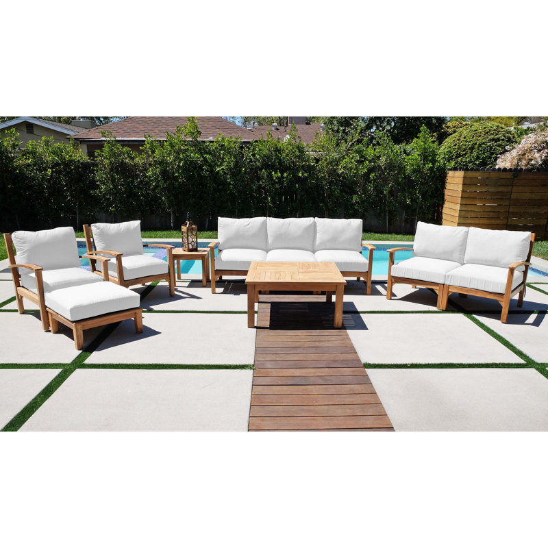 Huntington Teak 7 - Person Patio Conversation Set with Cushions, White Sunbrella®