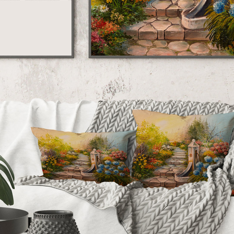 Housse et insert de coussin rectangulaire Stone Stairs in the Blossoming Forest