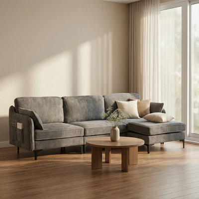110.2'' W 4-piece Modern Chenille Fabric Upholstered L Shaped Sectional Sofa With Metal Legs