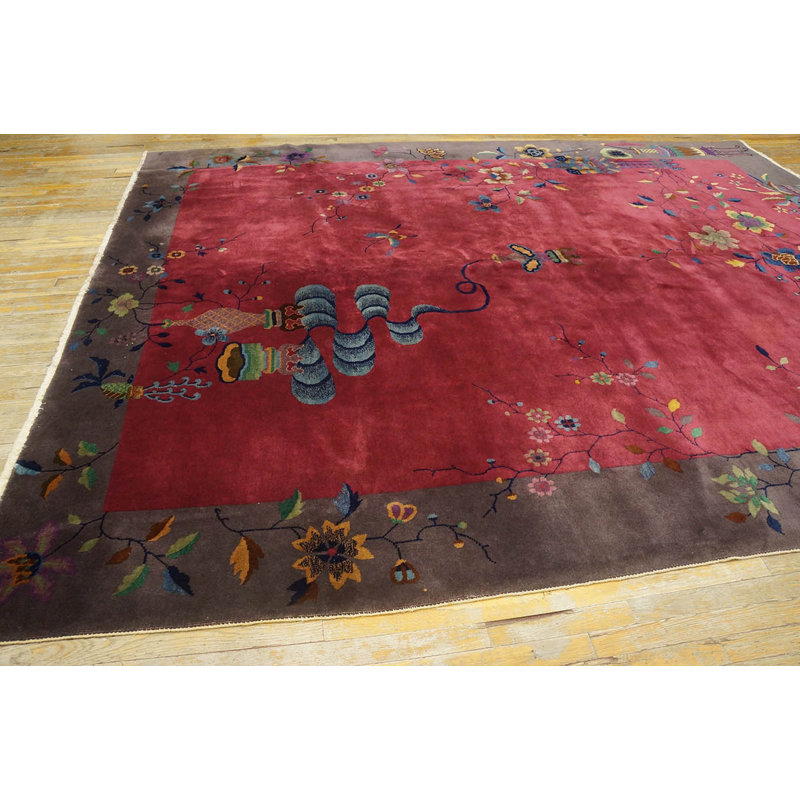 Antique Red Background Color Art Deco Chinese Allover Design Rug