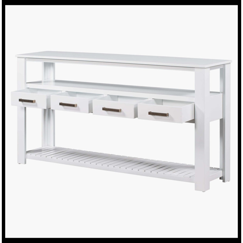 Canapé console 62,2 po avec 4 tiroirs et 2 tablettes, Blanc