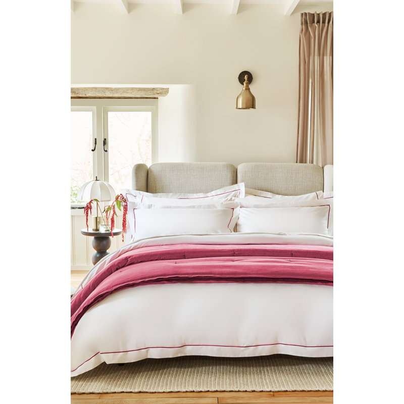 Premium Sateen Duvet Cover Set, King Duvet Cover + 2 Standard Pillowcases, White/Fuchsia