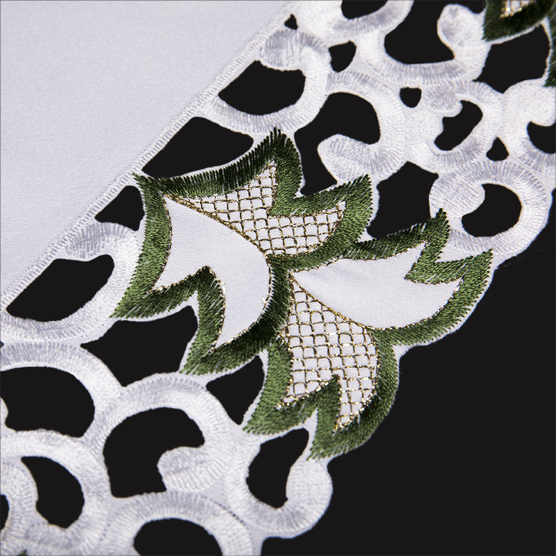 Multi-Colored Embroidered Cutwork Holiday Table Runner, 48" x 12"