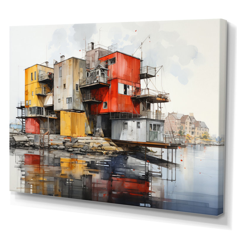 Port Urban Waterfront sur toile, H 24 po x l 32 po x P 1 po, Toile tendue