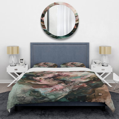 Ensemble de housse de couette en microfibre / polyester rose et vert Inner Worlds of Marble III Bedding