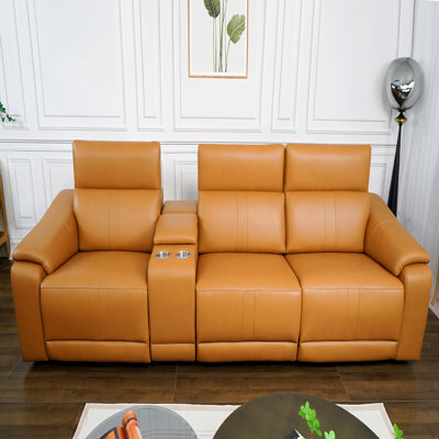 Ensemble de canapé inclinable électrique, canapé modulaire inclinable à 3 places avec appui-tête réglable et inclinaison électrique, cuir respirant avec console de rangement et ports USB, ensembles de meubles de salon faciles à assembler