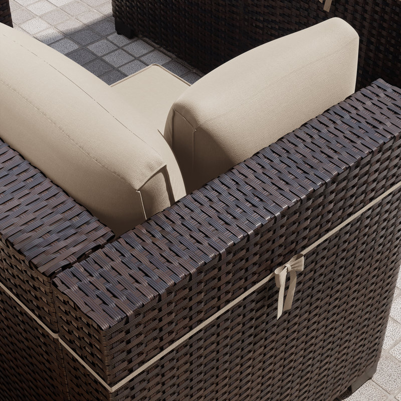 Ensemble de conversation modulaire pour patio en osier 6 personnes avec coussins, Brun clair