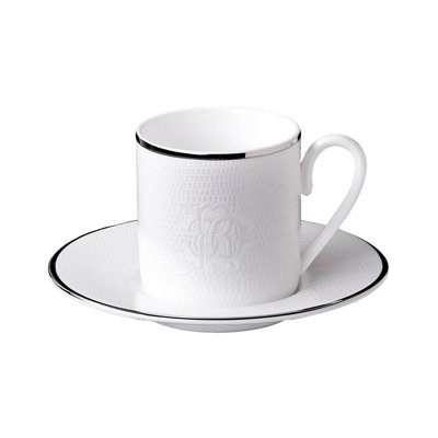 Coffee Cup & Saucer LIZARD PLATIN Set of 2 in Luxury Box diam. 2.3in, H 2.5in, Cap. 4 oz, Saucer diam. 4.75in