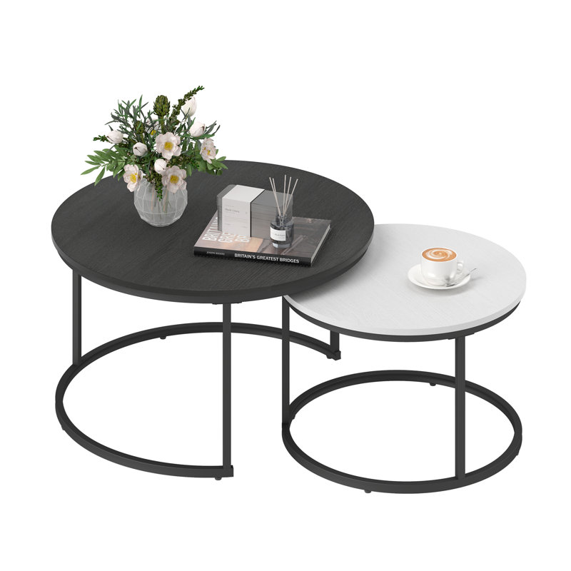 31.5" Round Nesting Coffee Table, Black, Natural