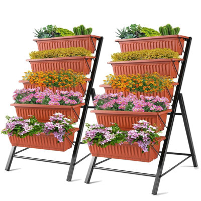 Denishia 2-Pcs Set 5 Tiers Vertical Garden Planter Raised Garden Bed Freestanding Elevated Planter Box