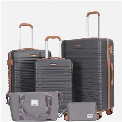 5-Piece Set (20"24"28 +a travel bag and a toiletry bag) ,Hard Case Spinner Wheels ABS Luggage Sets with TSA Lock  Carry On Suitcase  Luggage Durable Suitcase Color Matching GRAY