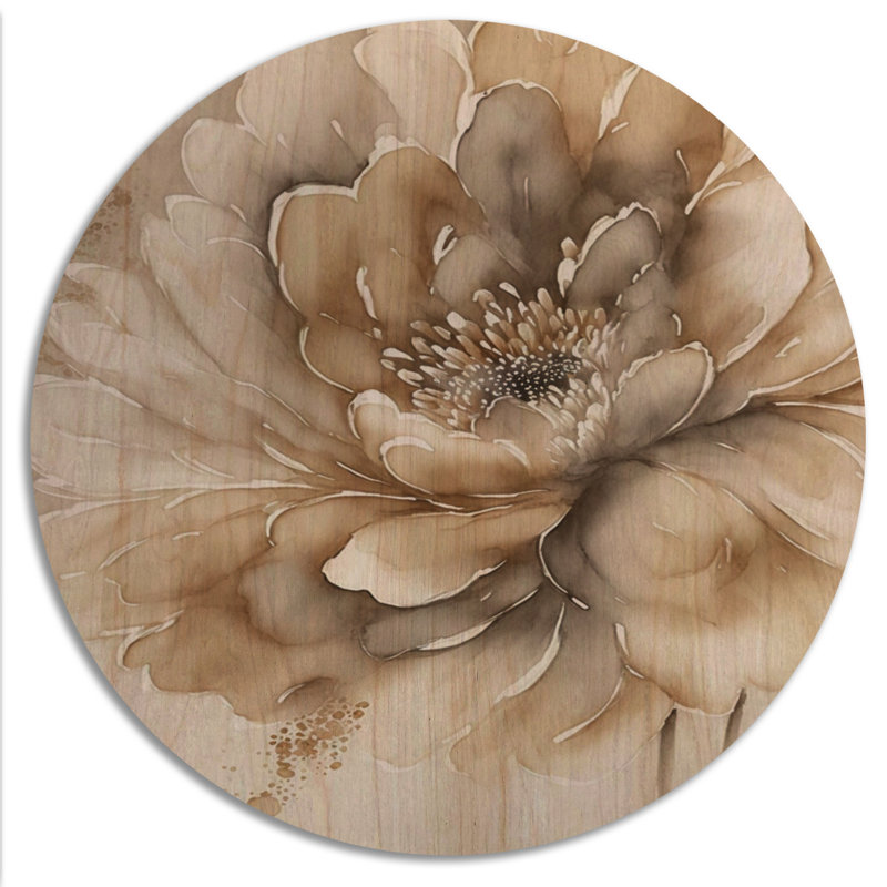 Simple fleur beige IV - Art mural en bois floral et botanique - Bois de pin naturel, L 36 po x H 36 po