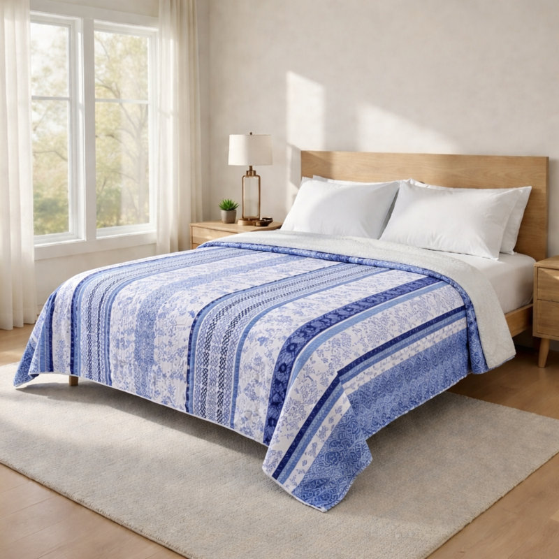 Grande couverture sherpa super pelucheuse, douce et confortable, Blue Striped