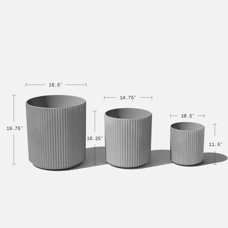 Gray Fluted Concrete-Composite Indoor/Outdoor Planter Set