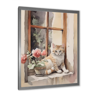 «White Cat Sitting On Windowstill», impression sur toile