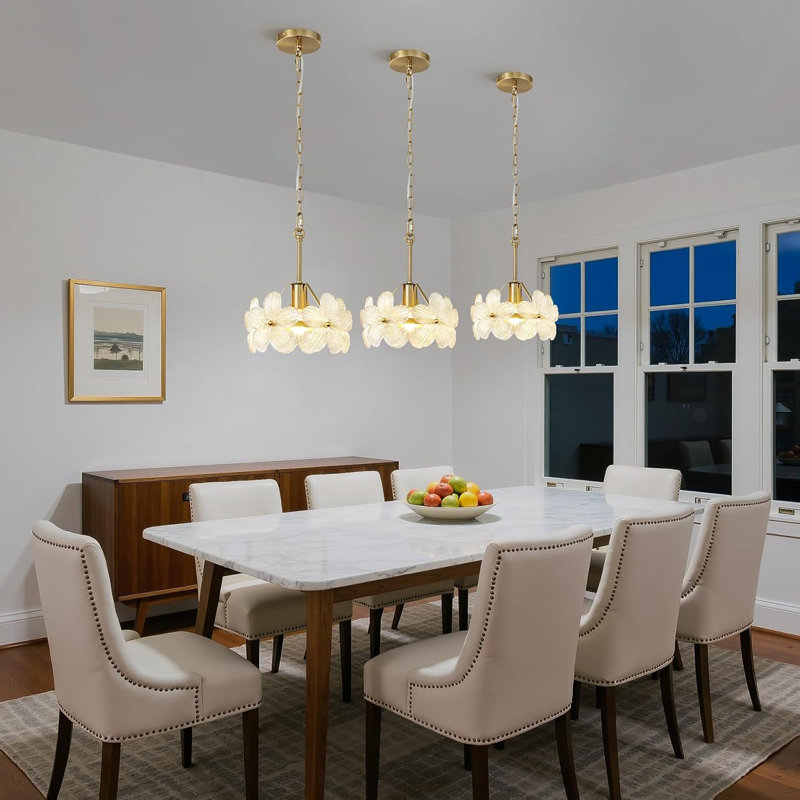 Luminaire suspendu moderne en verre pour îlot de cuisine avec abat-jour à pétales, luminaires suspendus en laiton réglables pour le couloir de la salle à manger (base E26)