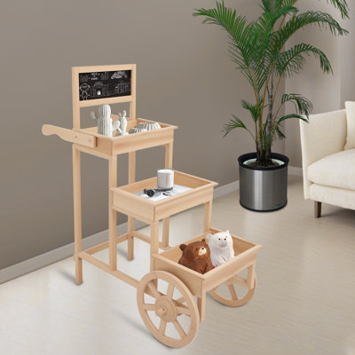 3-Tiered Flower Cart Display Stand With Wheels, Plant Flower Rack With Blackboard, Flower Stand With Wheels