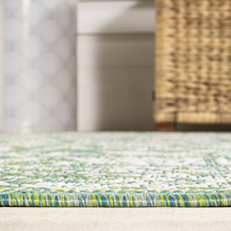 Tapis d'intérieur / extérieur crème / vert Delcine, Rectangle 7 pi 9 po x 10 pi