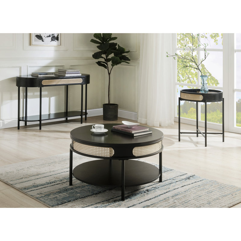 Table de bout ronde de 22 po avec plateau noir Jolyn, H 24,05 po x l 22,05 po x P 22,05 po