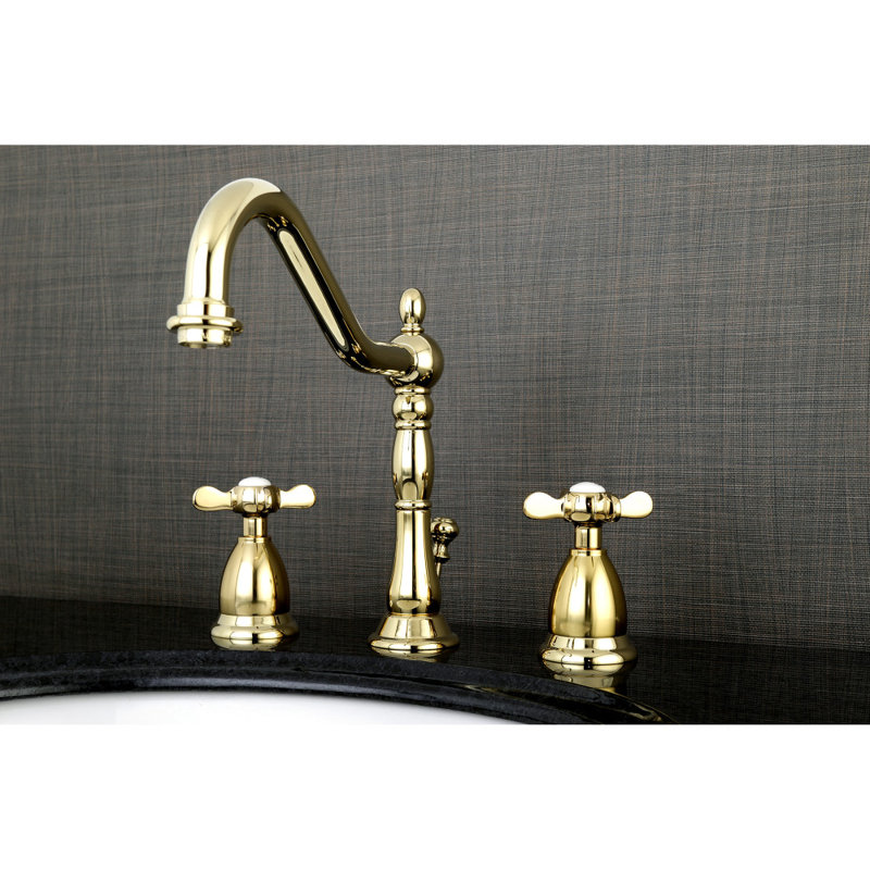Robinet de salle de bain espacé à 2 poignées et 3 poignées avec bonde escamotable en laiton Kingston, Polished Brass
