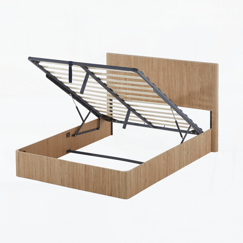 Structure de lit de rangement relevable, aucun sommier nécessaire, Chêne