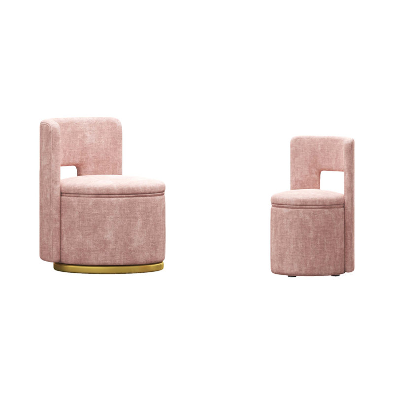 Storage Round Swivel Chair, Pink Chenille