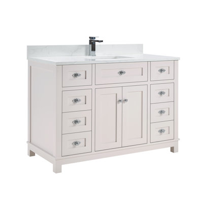 48" Solid Wood Bathroom Vanity with Engineered Stone Top, Single Sink
