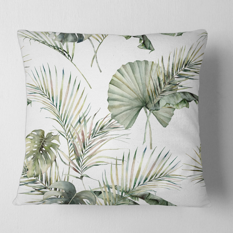 Housse et insert de coussin Monstera et feuilles de noix de coco, 18" x 18"