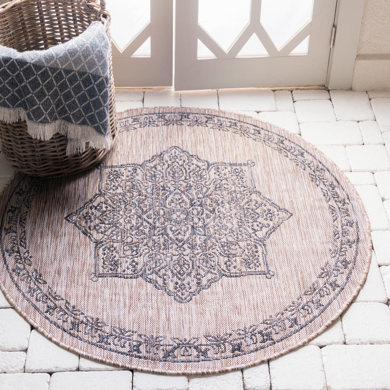 Cracraft Oriental Black/Beige Indoor/Outdoor Area Rug, Round 10'