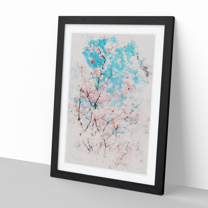 Branches of a Cherry Blossom Watercolour - Picture Frame Graphic Art, 65cm H x 48cm W x 2cm D, Black