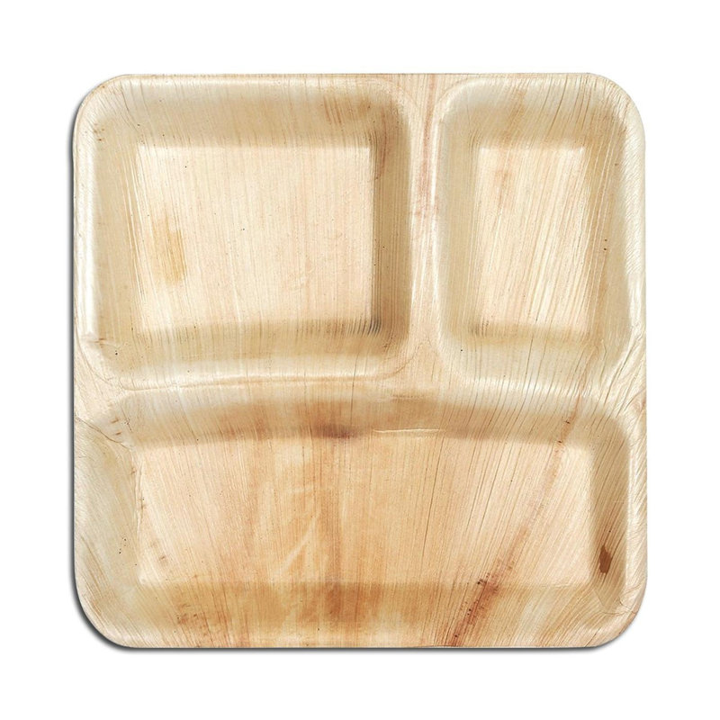 Assiettes à dîner jetables carrées à 3 compartiments (10 po)