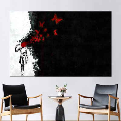 Butterfly Girl Suicide, Girl Head Shot Artwork, Girl And Red Butterflies Wall Art, Abstract Wall Decor, Butterfly Girl Suicide Wall Art,