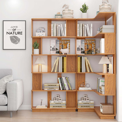 Bibliothèque d'angle peu encombrante avec combinaison libre et extensible, ensemble de 2, chêne foncé et plusieurs options de couleurs