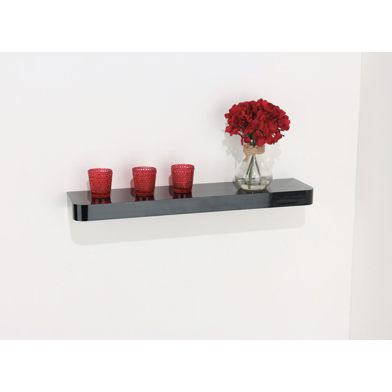 Floating Narrow Wall Shelf, Rounded Front Corners, Foiled Finish, 3.8 cm H x 80 cm W x 14.5 cm D, Oak