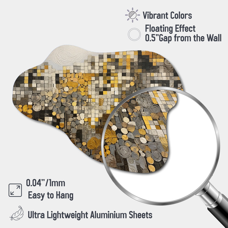 Yellow And Cream Bohemian Medley II - Cloud Boho Mosaic Metal Wall Art, Asymmetrical Metal Wall Sculpture Print