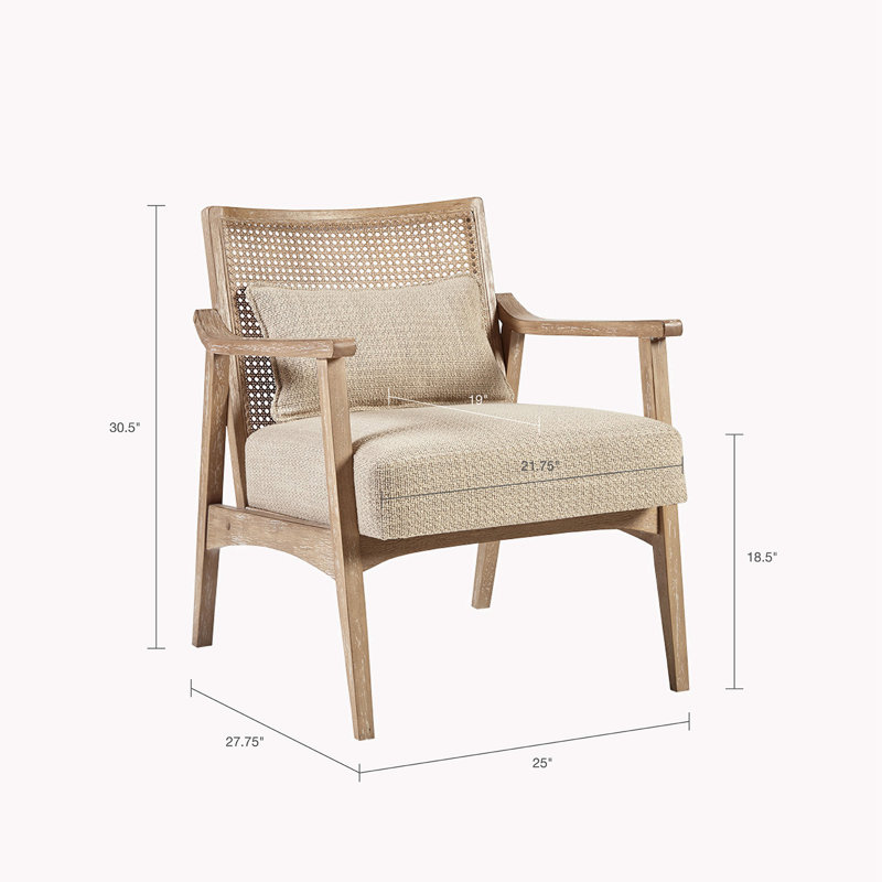 Light Brown Wood and Cane Mid-Century Accent Chair