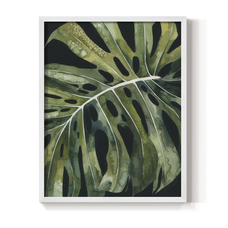 Reproduction encadrée Nocturnal Monstera II - bois massif, H 11 po x l 9 po, Blanc