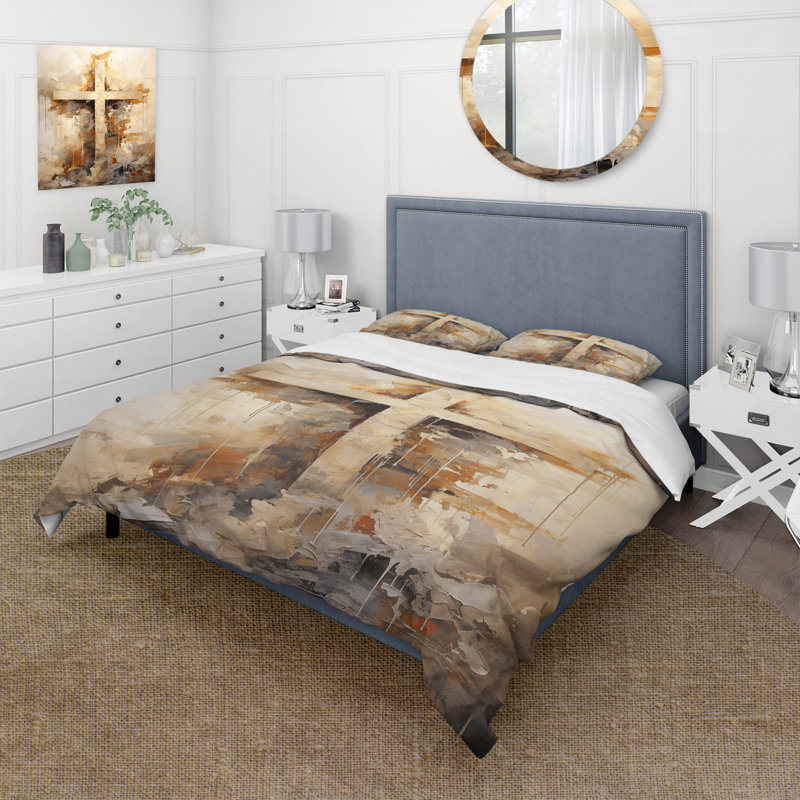 Minimalisme, croix religieuse - ensemble de housse de couette spirituel - microfibre de polyester