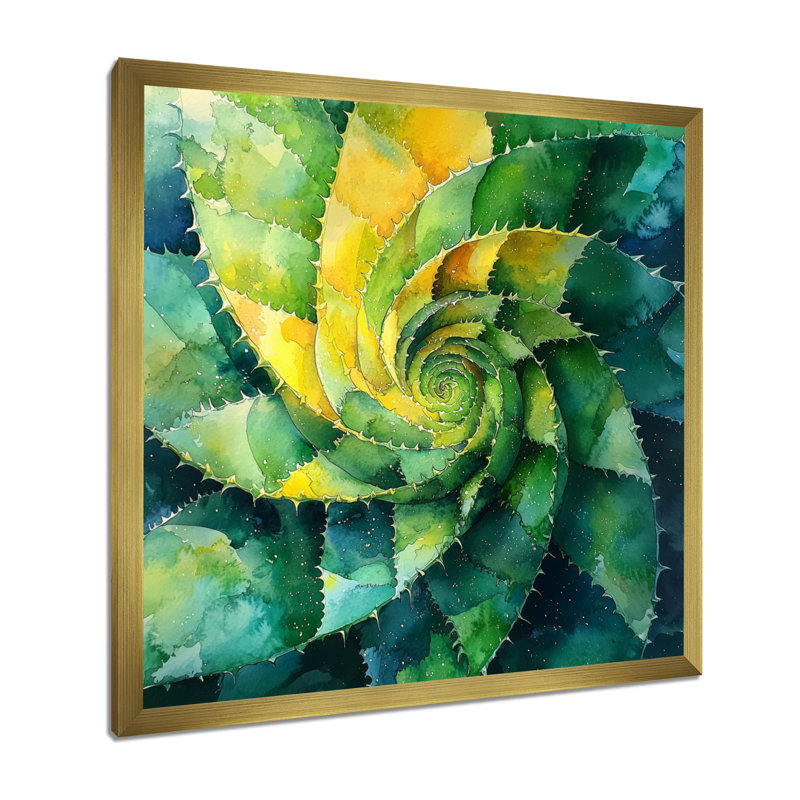 Géométrique, spirale, feuille d'aloès, plante grasse III - plante grasse, H 16 po x l 16 po, Doré