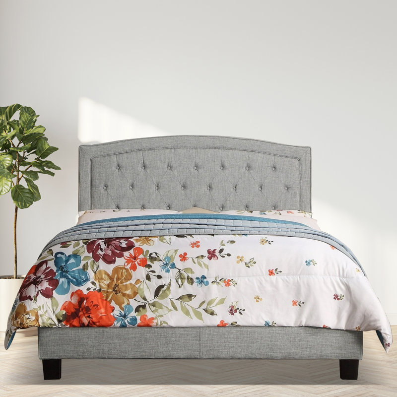 Upholstered Tufted Upholstered Bed with Adjustable Height Headboard, Grey, Full