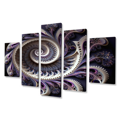 «Mauve fractal galactique Mandala I», reproduction sur toile - 5 panneaux