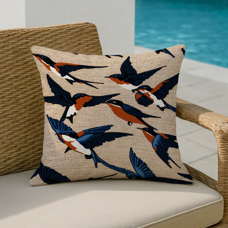 Coussin intérieur et extérieur Birds, Carré 16 po, Hirondelle de grange