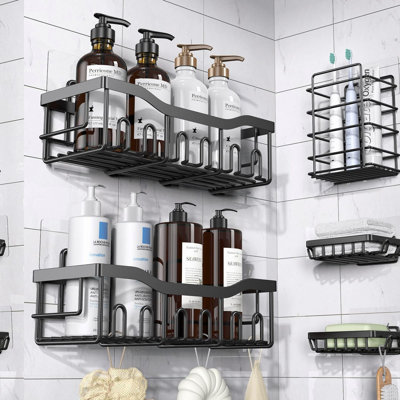 AquaGuard Adhesive Shower Caddy Set - Rustproof Stainless Steel, No-Drill, Large Capacity Bathroom & Kitchen Organizer, 5-Pack Shower Shelves for Home Storage & Decor