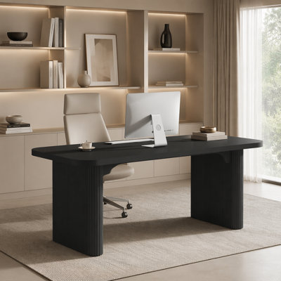 Spacious Rectangular Wood Executive Desk for Home Office Writing and Computer Workstation with Durable Surface.