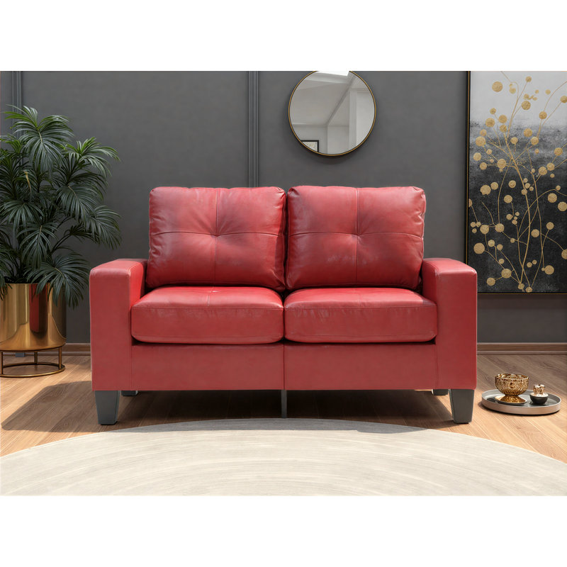 Worthen Modular Loveseat in Faux Leather, Red